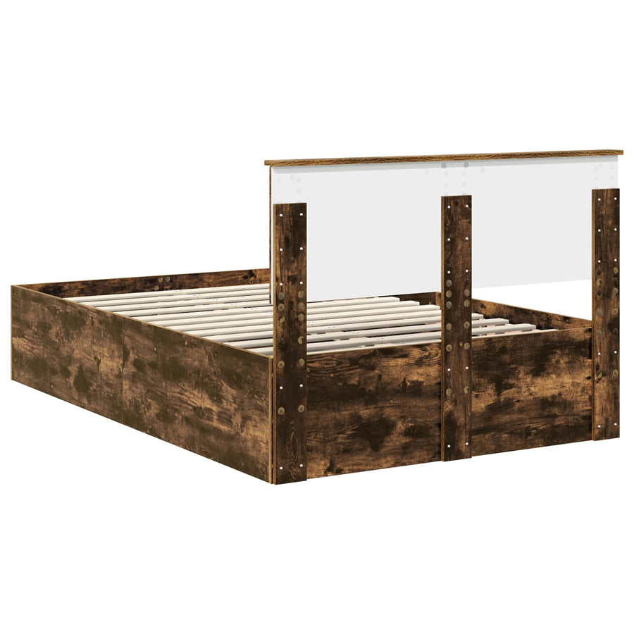 Bedframe met hoofdeinde Gerookt eiken 120 x 190 cm Bewerkt hout