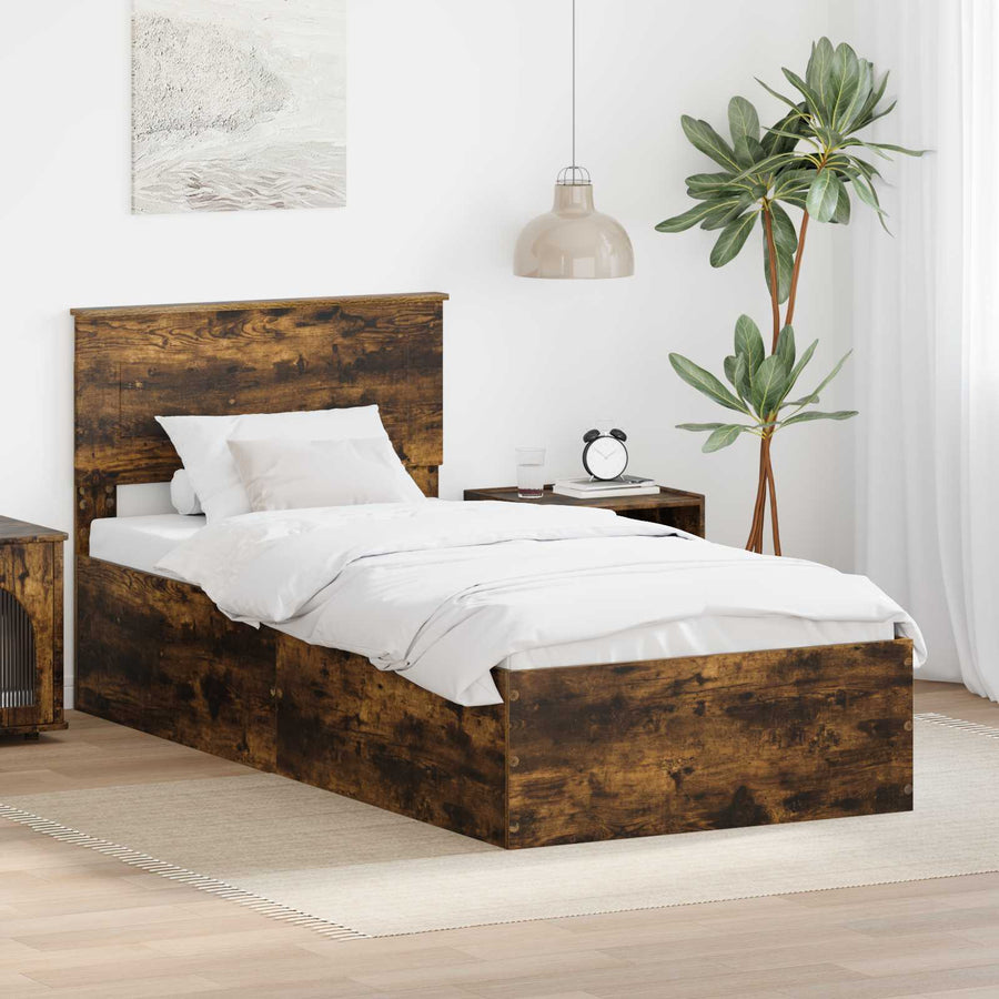 Bedframe met hoofdeinde Gerookt eiken 100 x 200 cm Bewerkt hout