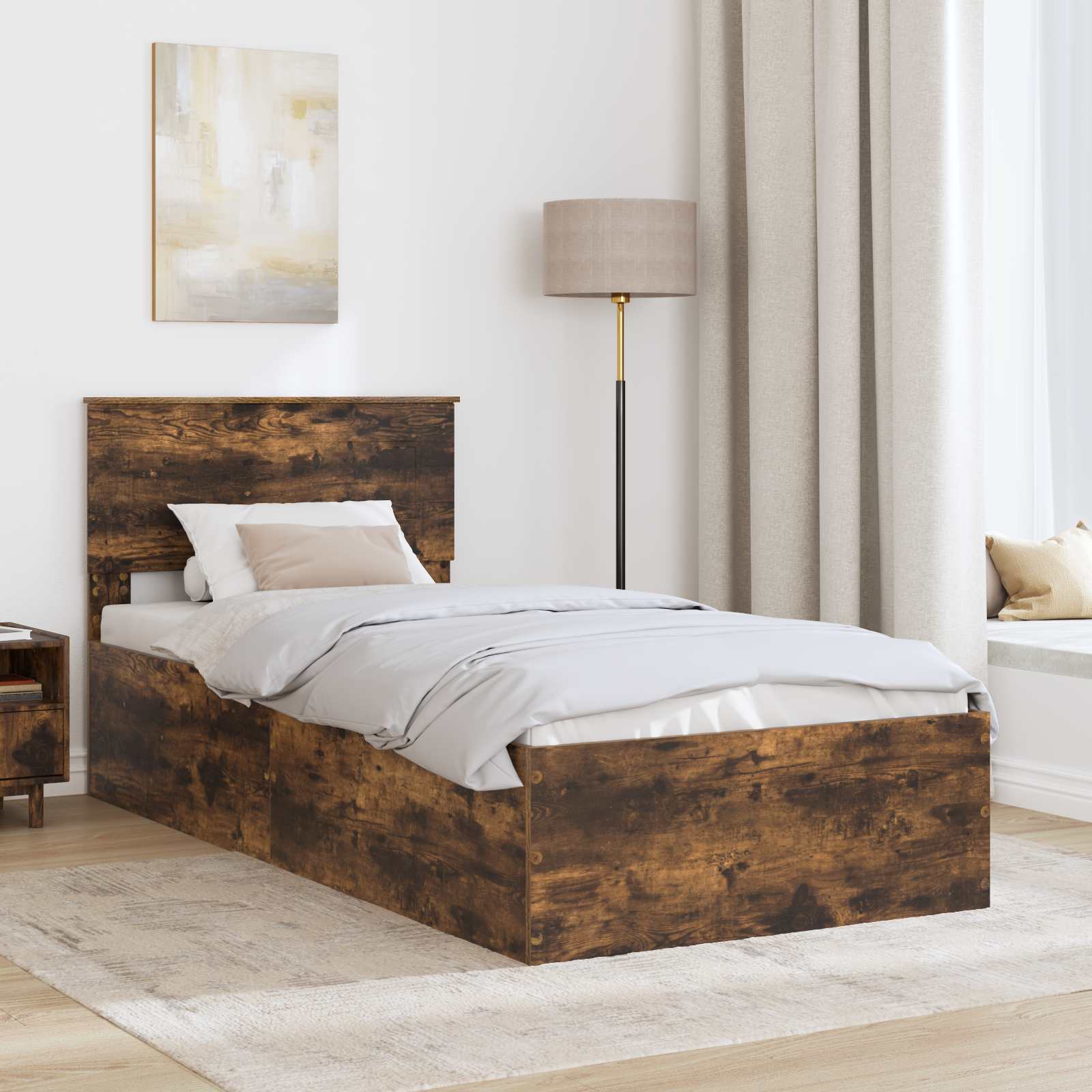 Bedframe met hoofdeinde Gerookt eiken 100 x 200 cm Bewerkt hout