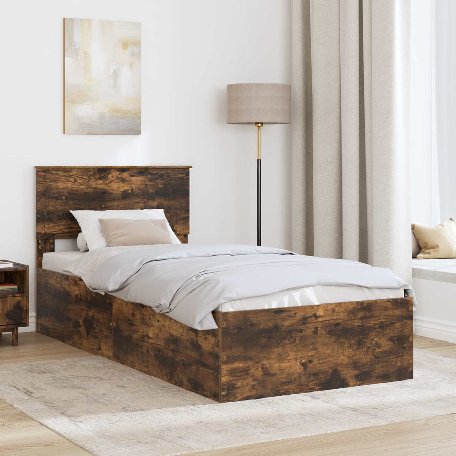 Bedframe met hoofdeinde Gerookt eiken 100 x 200 cm Bewerkt hout