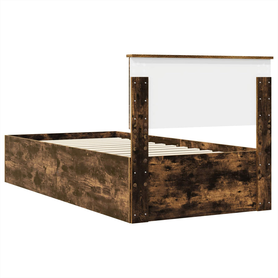 Bedframe met hoofdeinde Gerookt eiken 100 x 200 cm Bewerkt hout