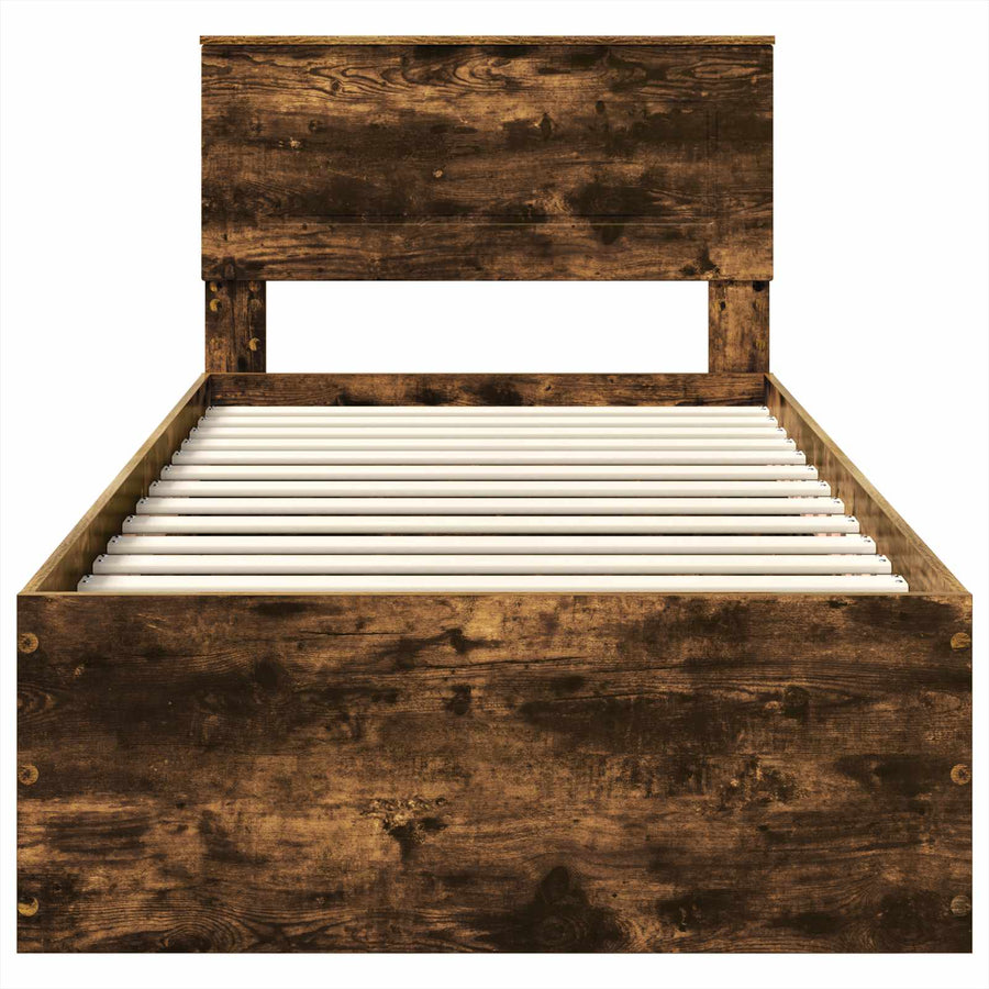 Bedframe met hoofdeinde Gerookt eiken 100 x 200 cm Bewerkt hout