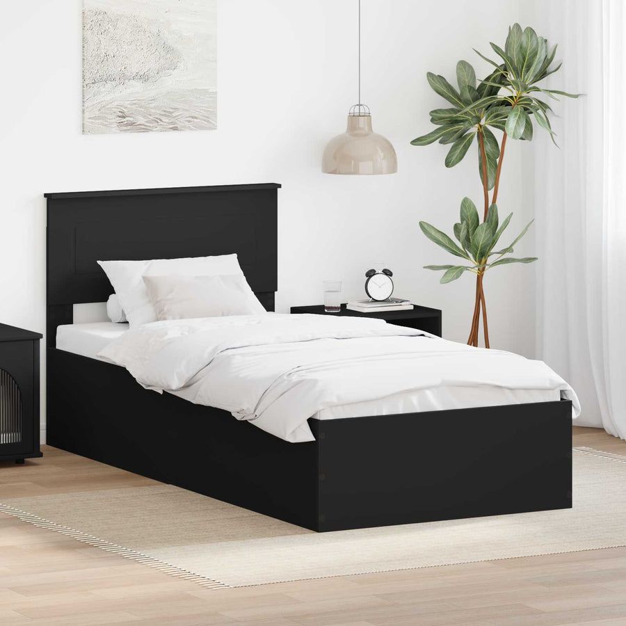 Bedframe met hoofdeinde Zwart 90 x 190 cm Bewerkt hout