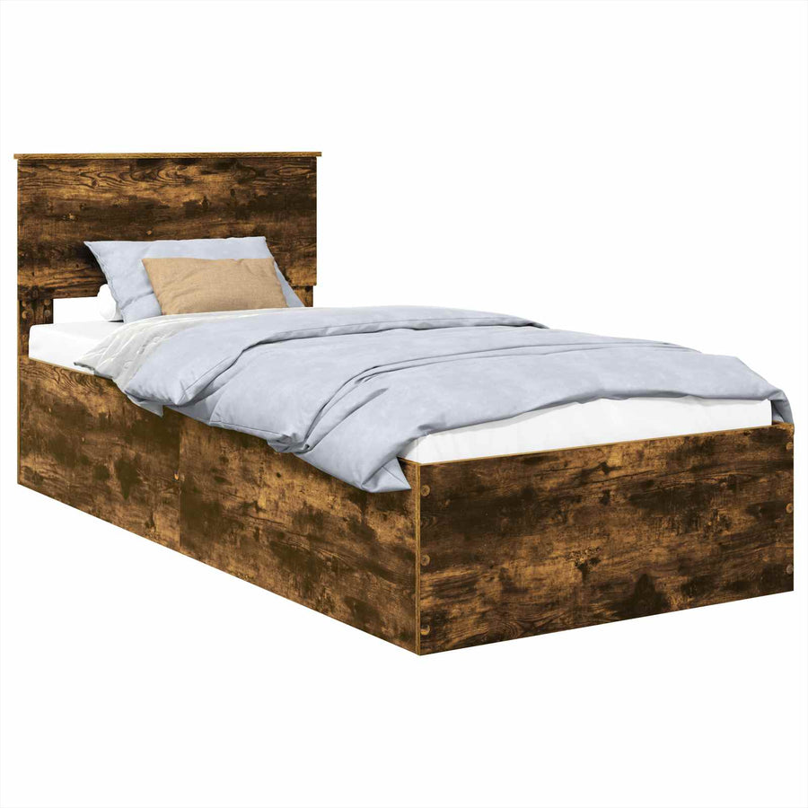 Bedframe met hoofdeinde Gerookt eiken 90 x 190 cm Bewerkt hout