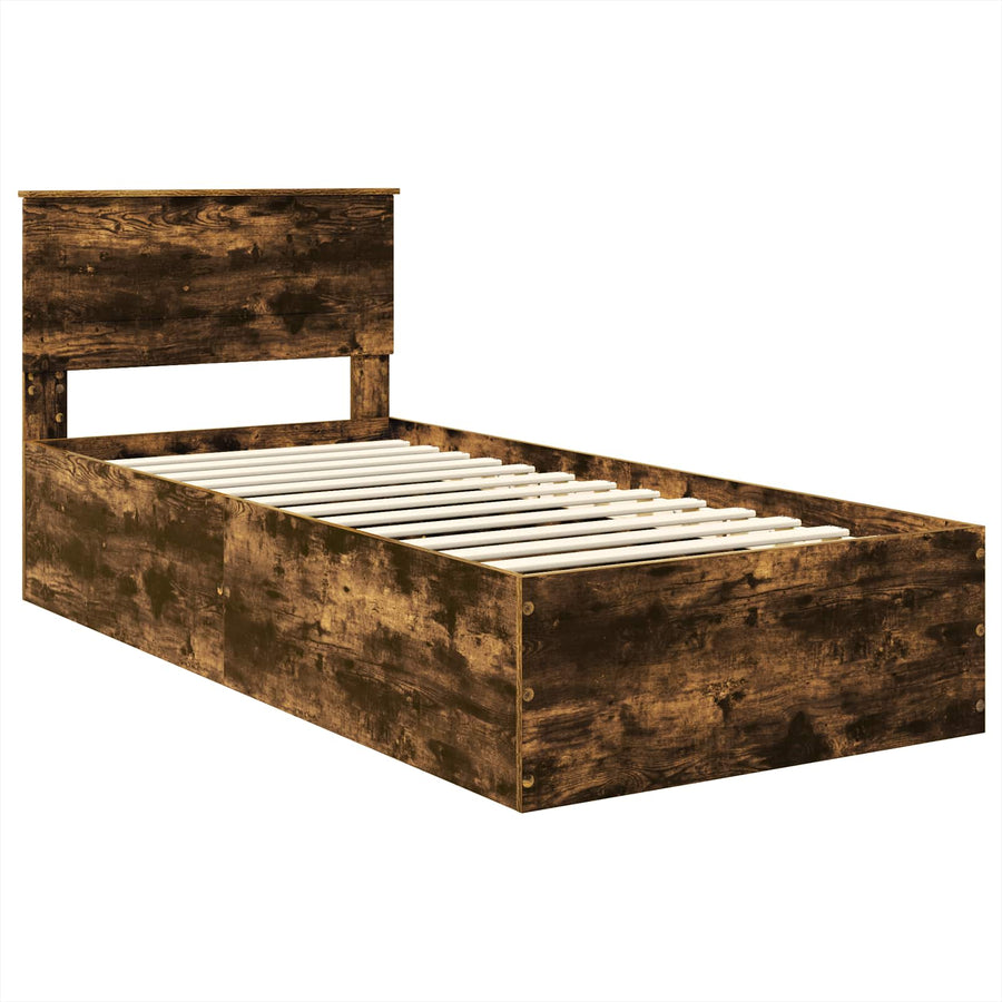 Bedframe met hoofdeinde Gerookt eiken 90 x 190 cm Bewerkt hout