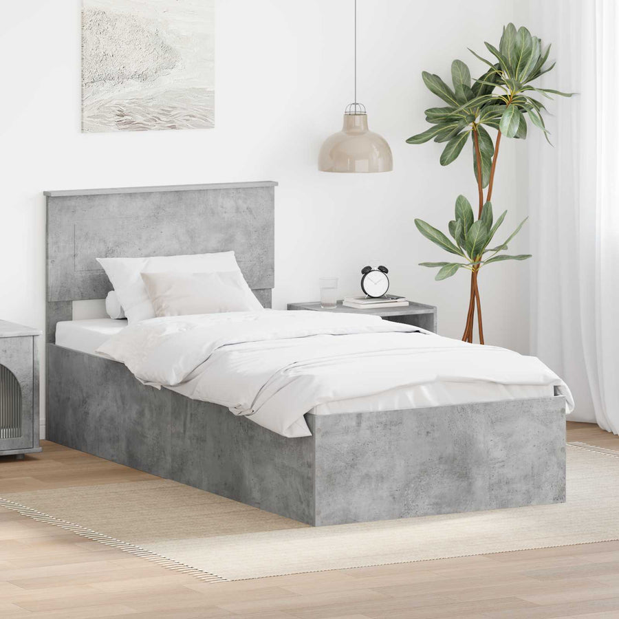Bedframe met hoofdeinde Beton Grijs 75 x 190 cm Bewerkt hout