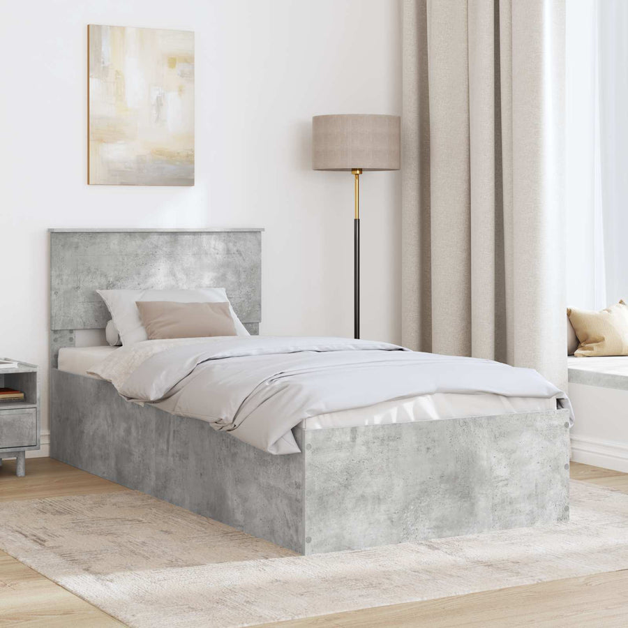 Bedframe met hoofdeinde Beton Grijs 75 x 190 cm Bewerkt hout