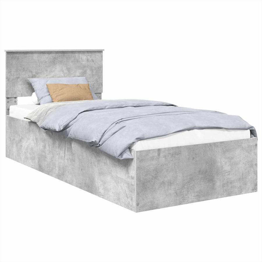 Bedframe met hoofdeinde Beton Grijs 75 x 190 cm Bewerkt hout