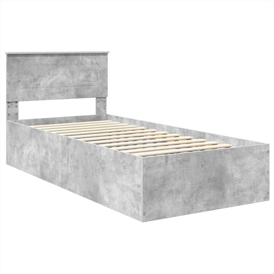 Bedframe met hoofdeinde Beton Grijs 75 x 190 cm Bewerkt hout