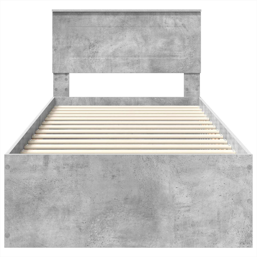 Bedframe met hoofdeinde Beton Grijs 75 x 190 cm Bewerkt hout