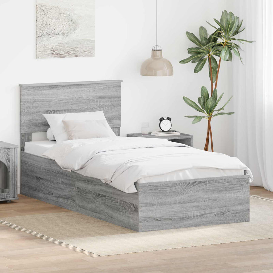 Bedframe met hoofdeinde Grijs Sonoma 75 x 190 cm Bewerkt hout