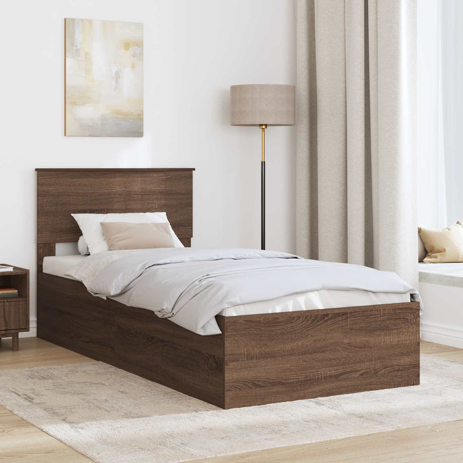 Bedframe met hoofdeinde Bruin Eiken 75 x 190 cm Bewerkt hout