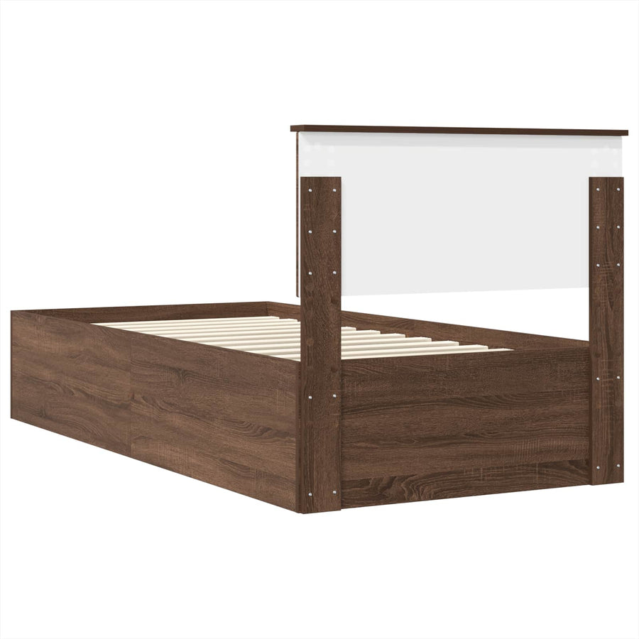 Bedframe met hoofdeinde Bruin Eiken 75 x 190 cm Bewerkt hout