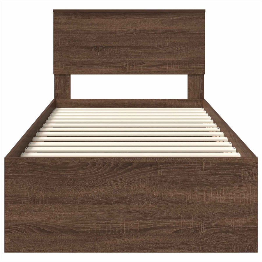 Bedframe met hoofdeinde Bruin Eiken 75 x 190 cm Bewerkt hout