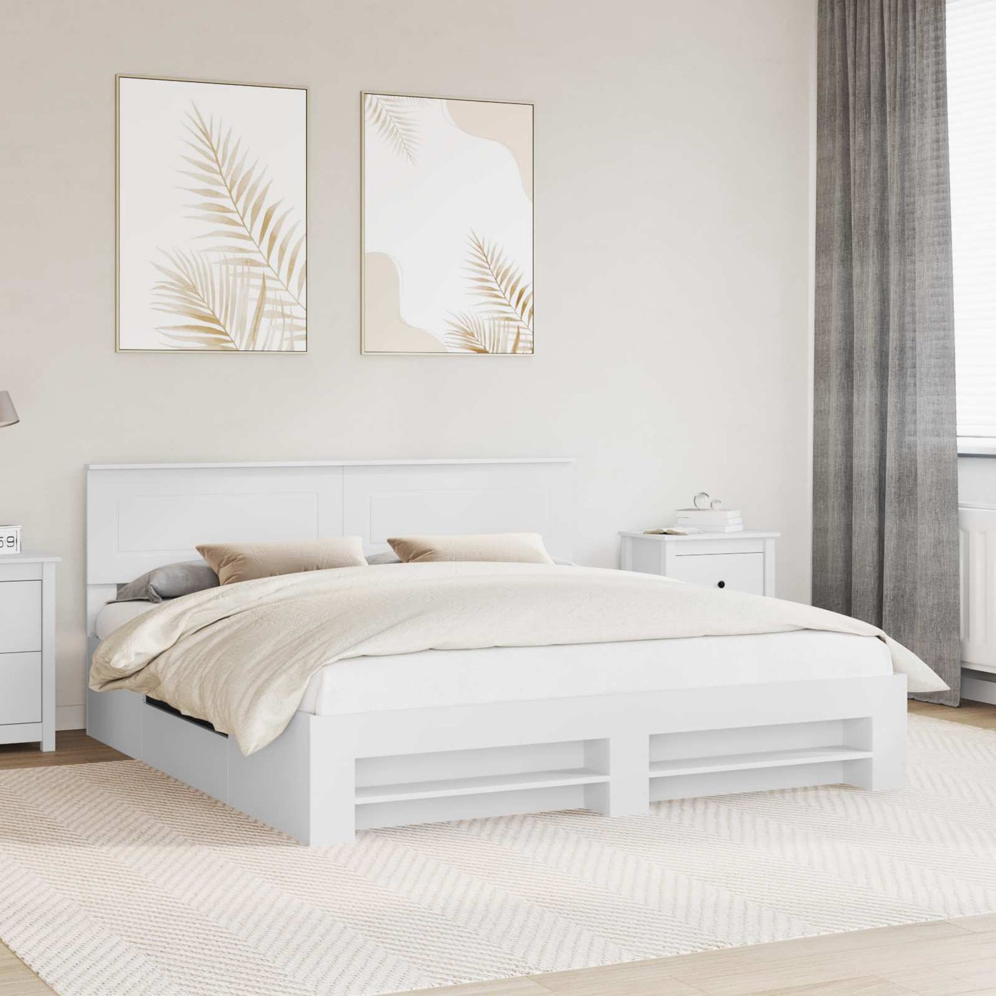 Bedframe met hoofdeinde Wit 200 x 200 cm Bewerkt hout