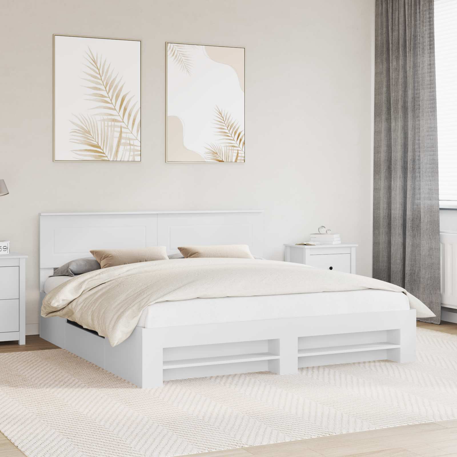 Bedframe met hoofdeinde Wit 200 x 200 cm Bewerkt hout
