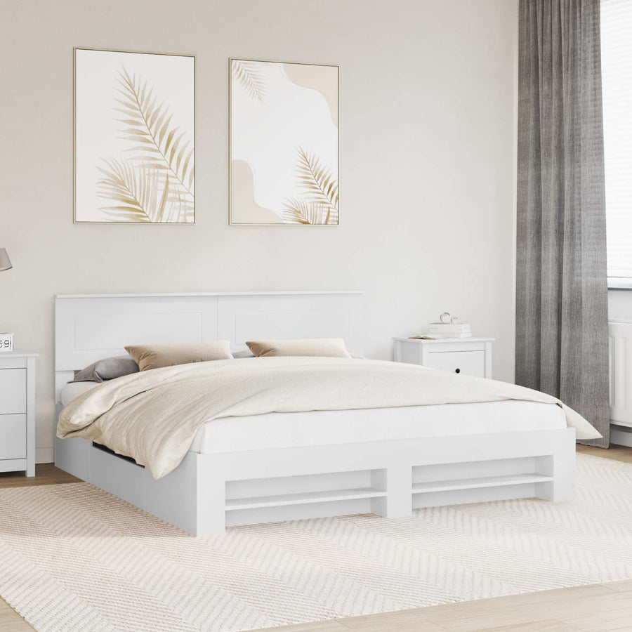 Bedframe met hoofdeinde Wit 200 x 200 cm Bewerkt hout