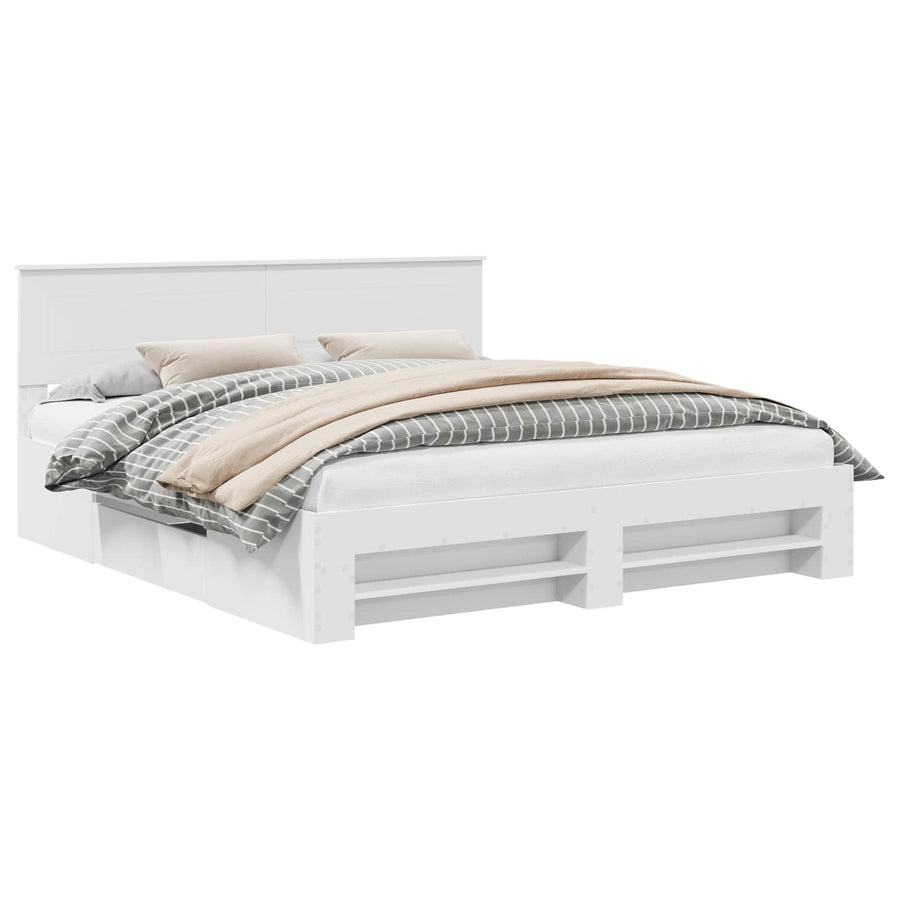 Bedframe met hoofdeinde Wit 200 x 200 cm Bewerkt hout