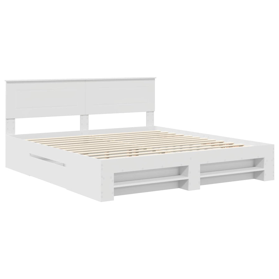Bedframe met hoofdeinde Wit 200 x 200 cm Bewerkt hout