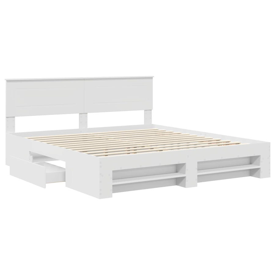 Bedframe met hoofdeinde Wit 200 x 200 cm Bewerkt hout
