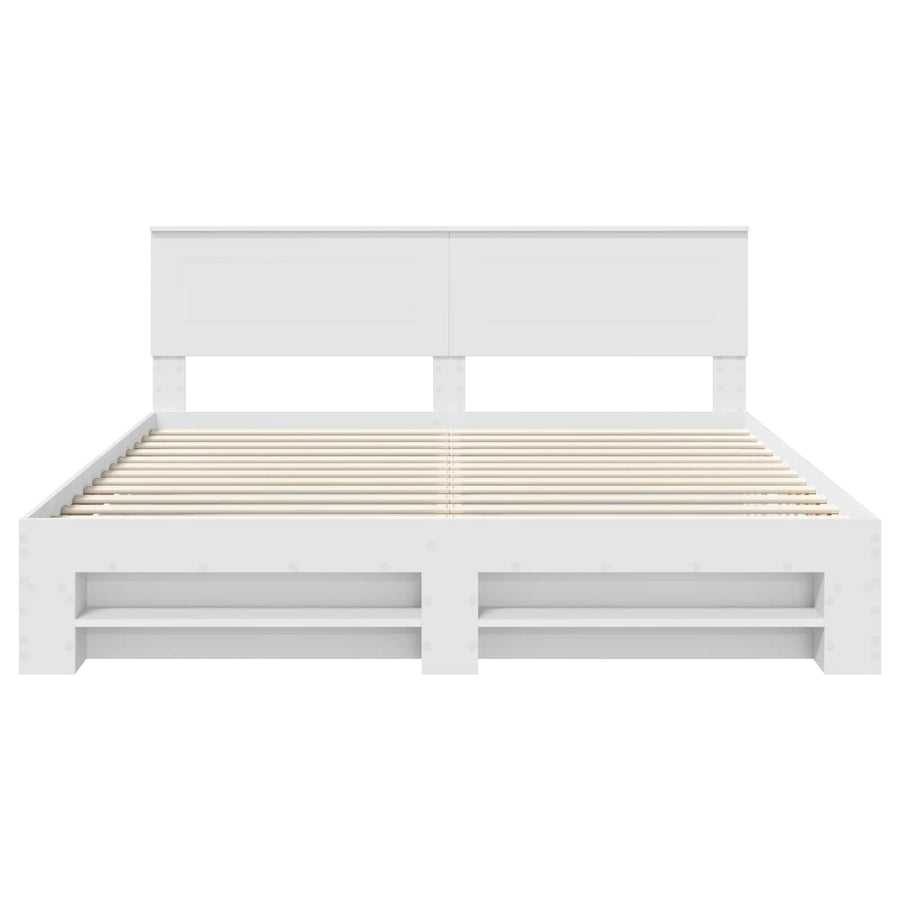 Bedframe met hoofdeinde Wit 200 x 200 cm Bewerkt hout