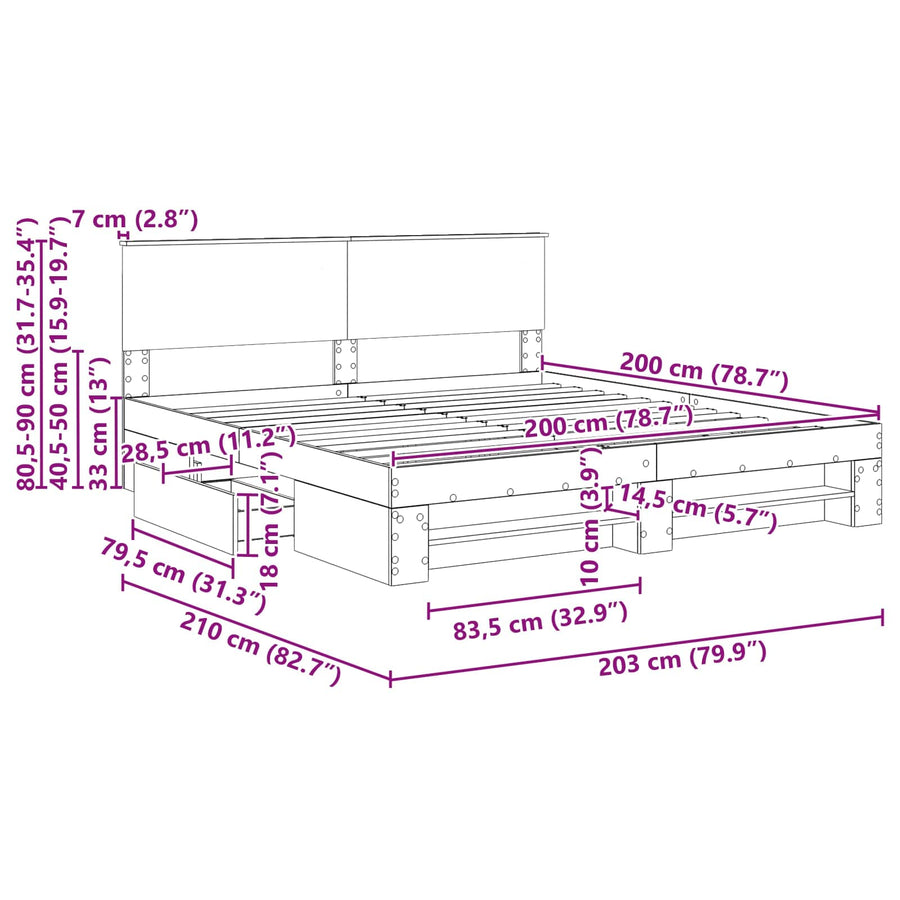 Bedframe met hoofdeinde Wit 200 x 200 cm Bewerkt hout