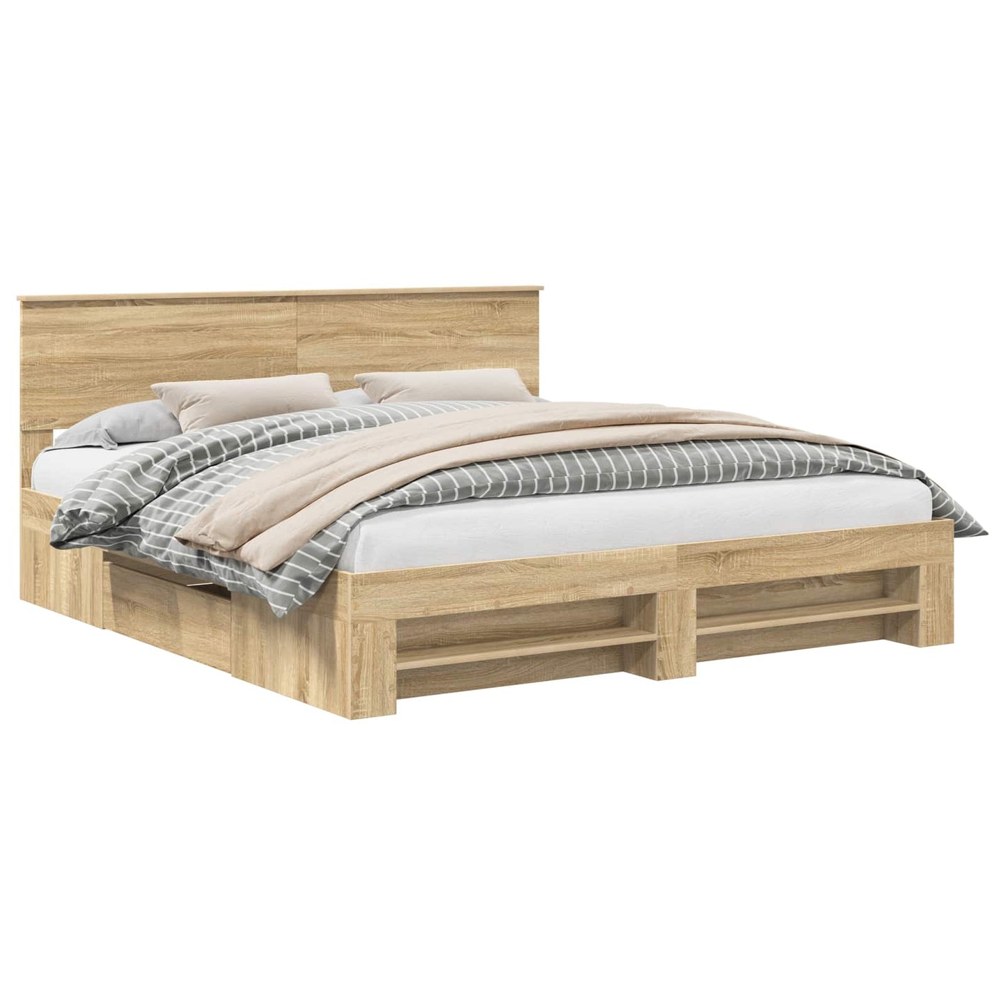Bedframe met hoofdeinde Sonoma Eiken 200 x 200 cm Bewerkt hout