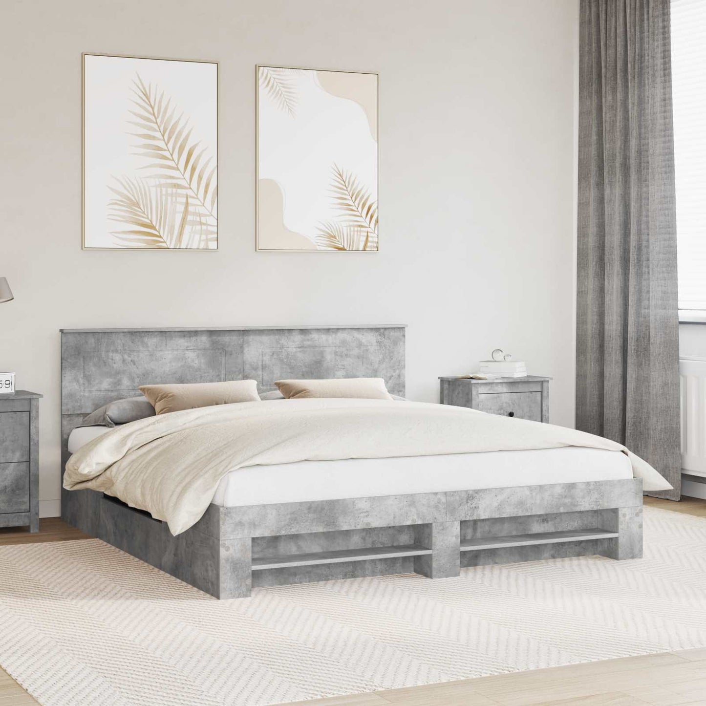 Bedframe met hoofdeinde Beton Grijs 200 x 200 cm Bewerkt hout