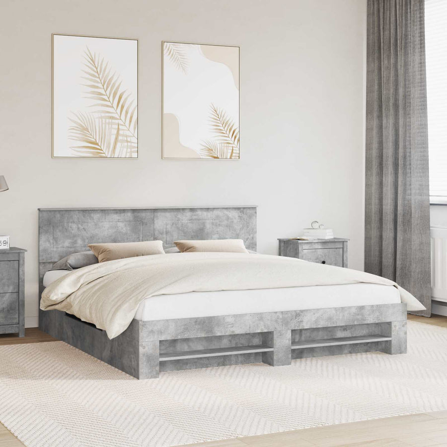 Bedframe met hoofdeinde Beton Grijs 200 x 200 cm Bewerkt hout