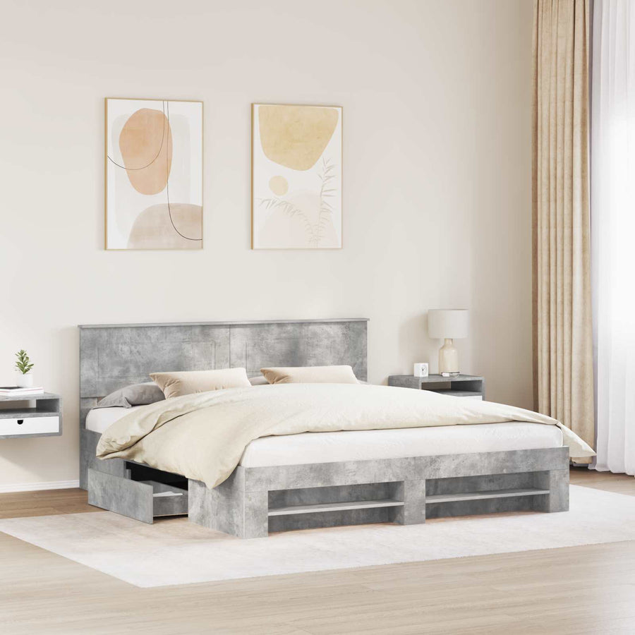 Bedframe met hoofdeinde Beton Grijs 200 x 200 cm Bewerkt hout