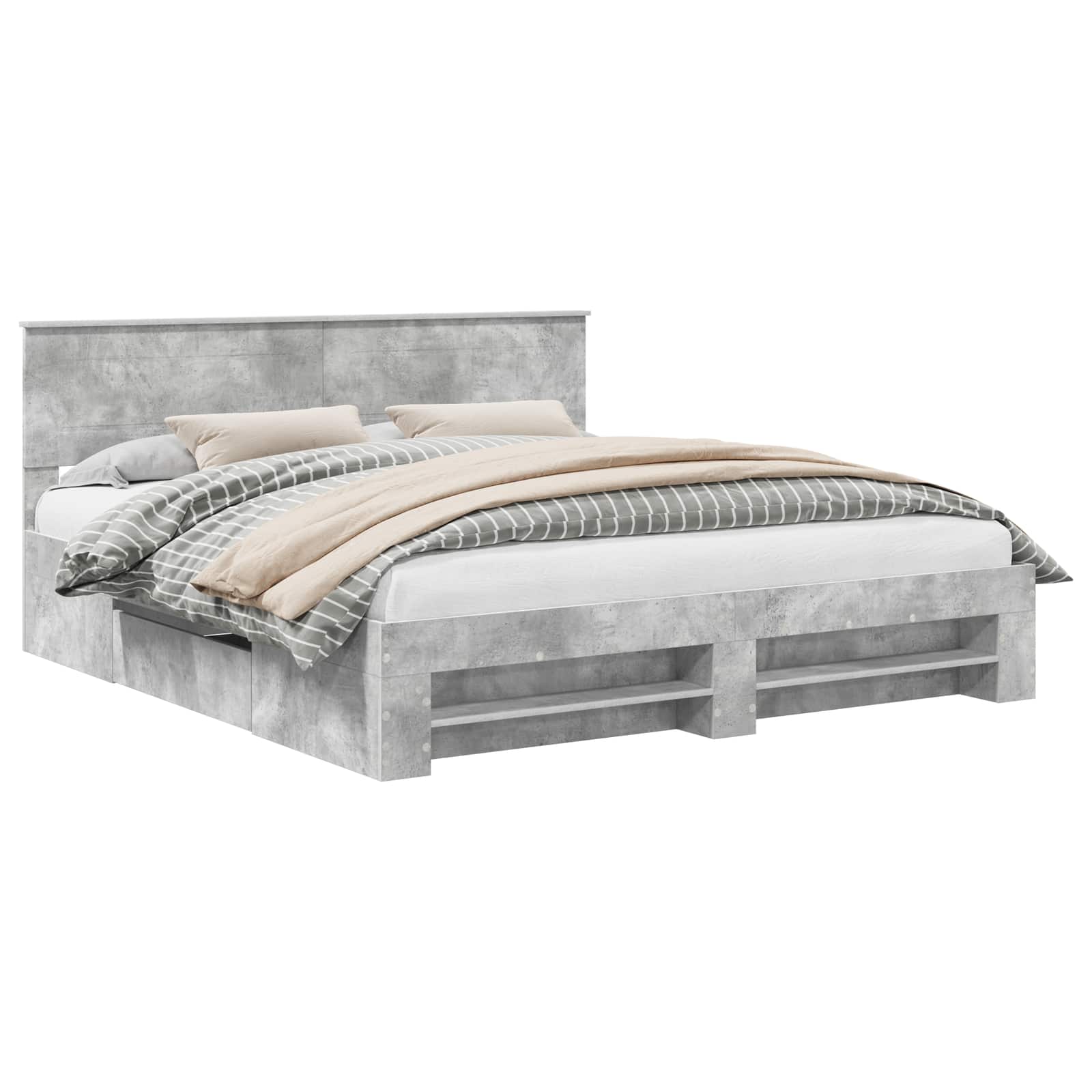 Bedframe met hoofdeinde Beton Grijs 200 x 200 cm Bewerkt hout