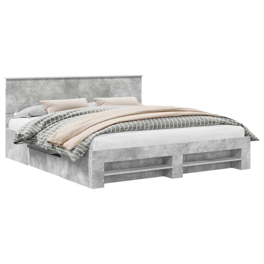 Bedframe met hoofdeinde Beton Grijs 200 x 200 cm Bewerkt hout