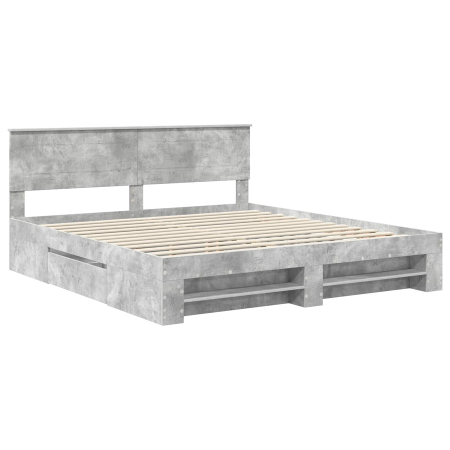 Bedframe met hoofdeinde Beton Grijs 200 x 200 cm Bewerkt hout