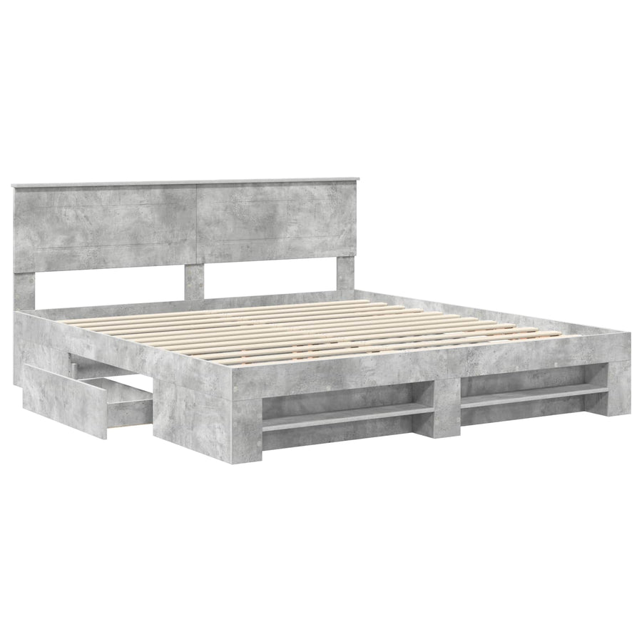 Bedframe met hoofdeinde Beton Grijs 200 x 200 cm Bewerkt hout