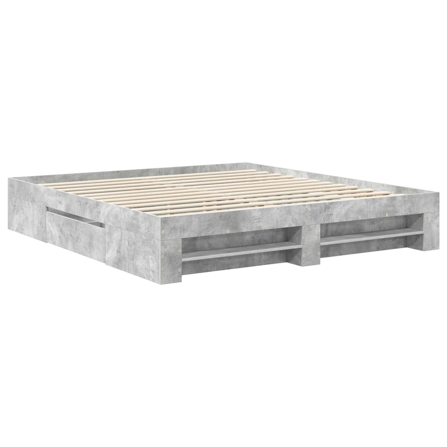 Bedframe met hoofdeinde Beton Grijs 200 x 200 cm Bewerkt hout