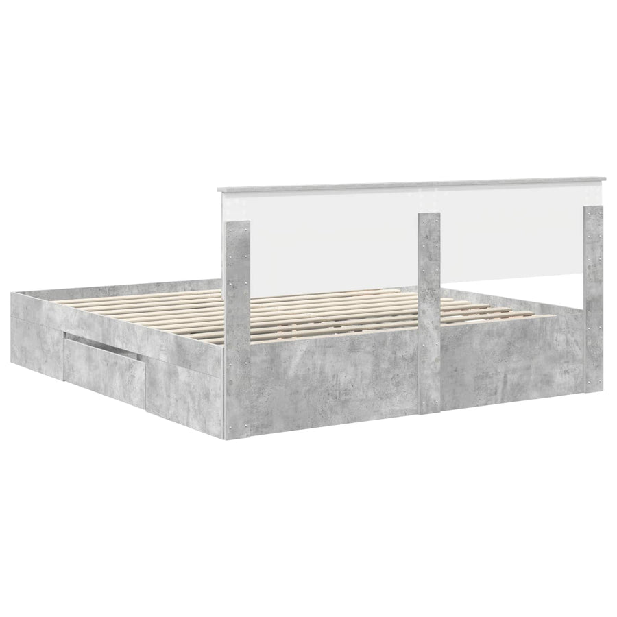 Bedframe met hoofdeinde Beton Grijs 200 x 200 cm Bewerkt hout