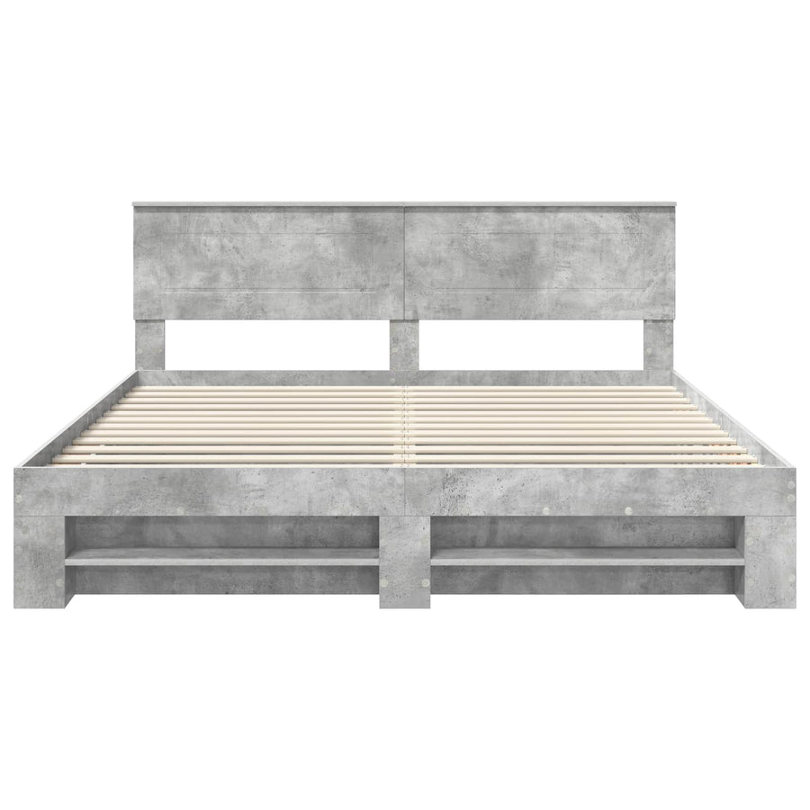 Bedframe met hoofdeinde Beton Grijs 200 x 200 cm Bewerkt hout