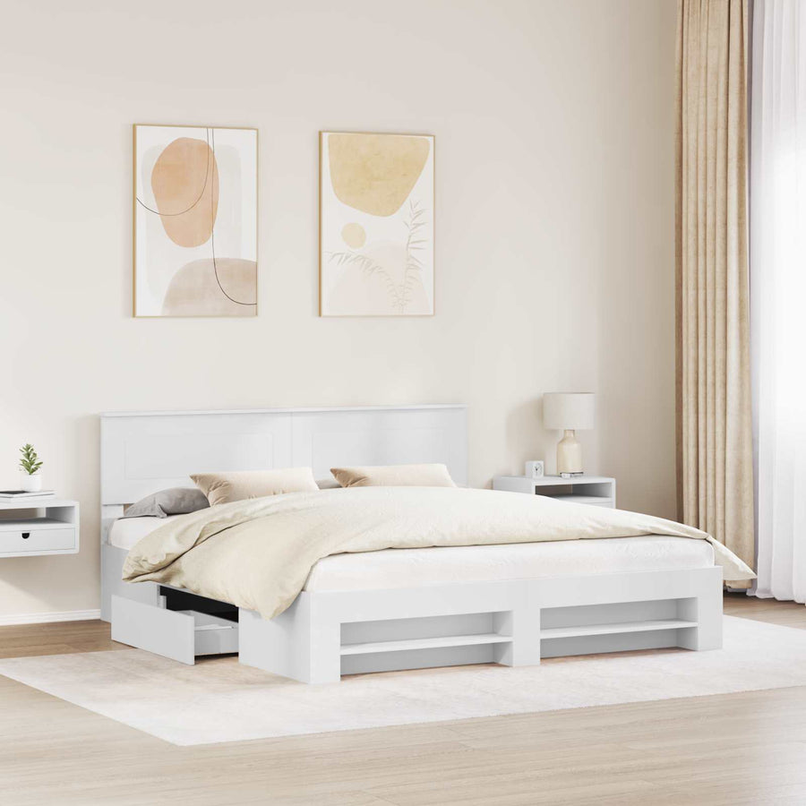 Bedframe met hoofdeinde Wit 180 x 200 cm Bewerkt hout