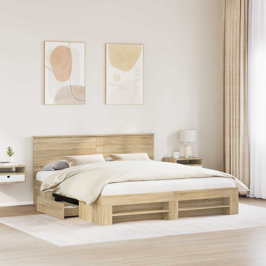 Bedframe met hoofdeinde Sonoma Eiken 180 x 200 cm Bewerkt hout