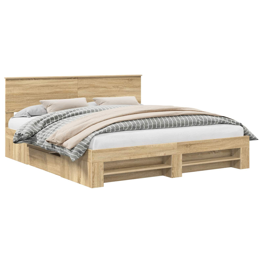Bedframe met hoofdeinde Sonoma Eiken 180 x 200 cm Bewerkt hout