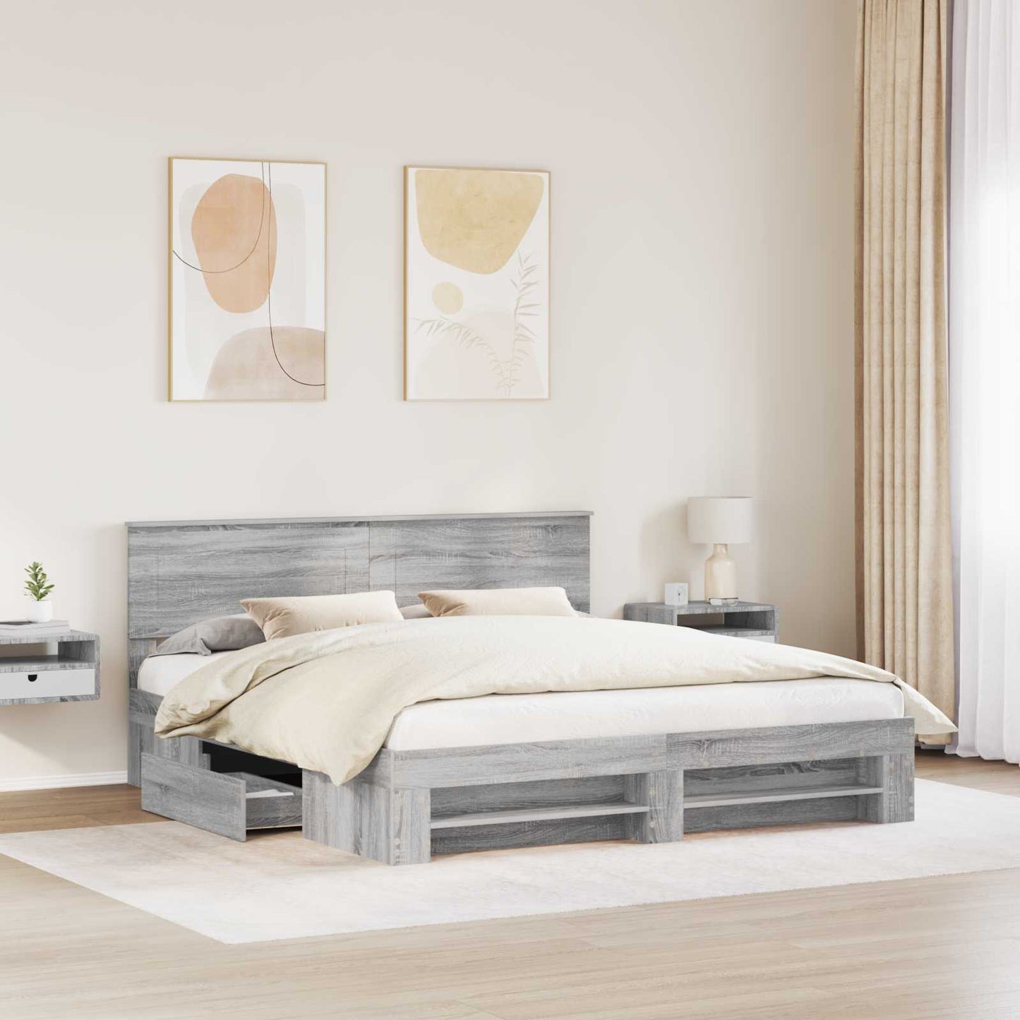 Bedframe met hoofdeinde Grijs Sonoma 180 x 200 cm Bewerkt hout