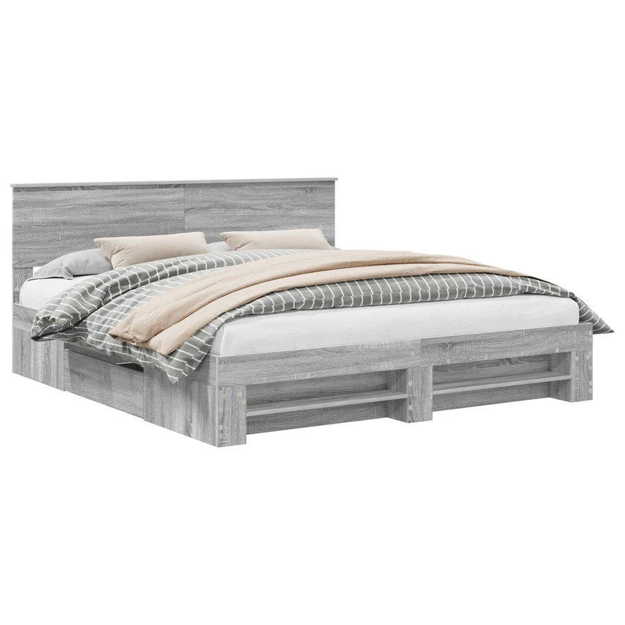 Bedframe met hoofdeinde Grijs Sonoma 180 x 200 cm Bewerkt hout