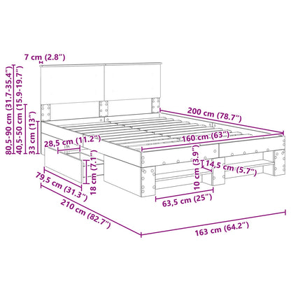 Bedframe met hoofdeinde Beton Grijs 160 x 200 cm Bewerkt hout