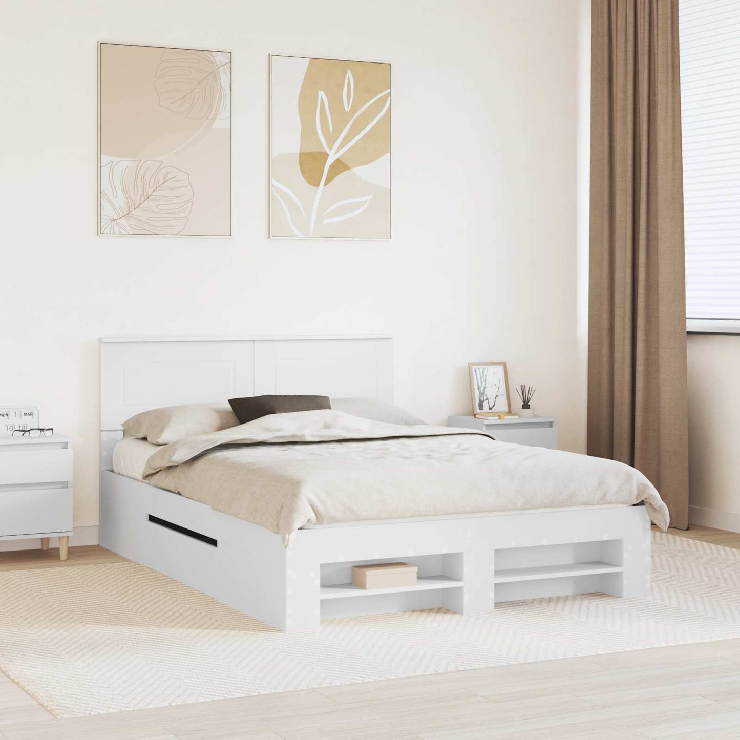 Bedframe met hoofdeinde Wit 150 x 200 cm Bewerkt hout