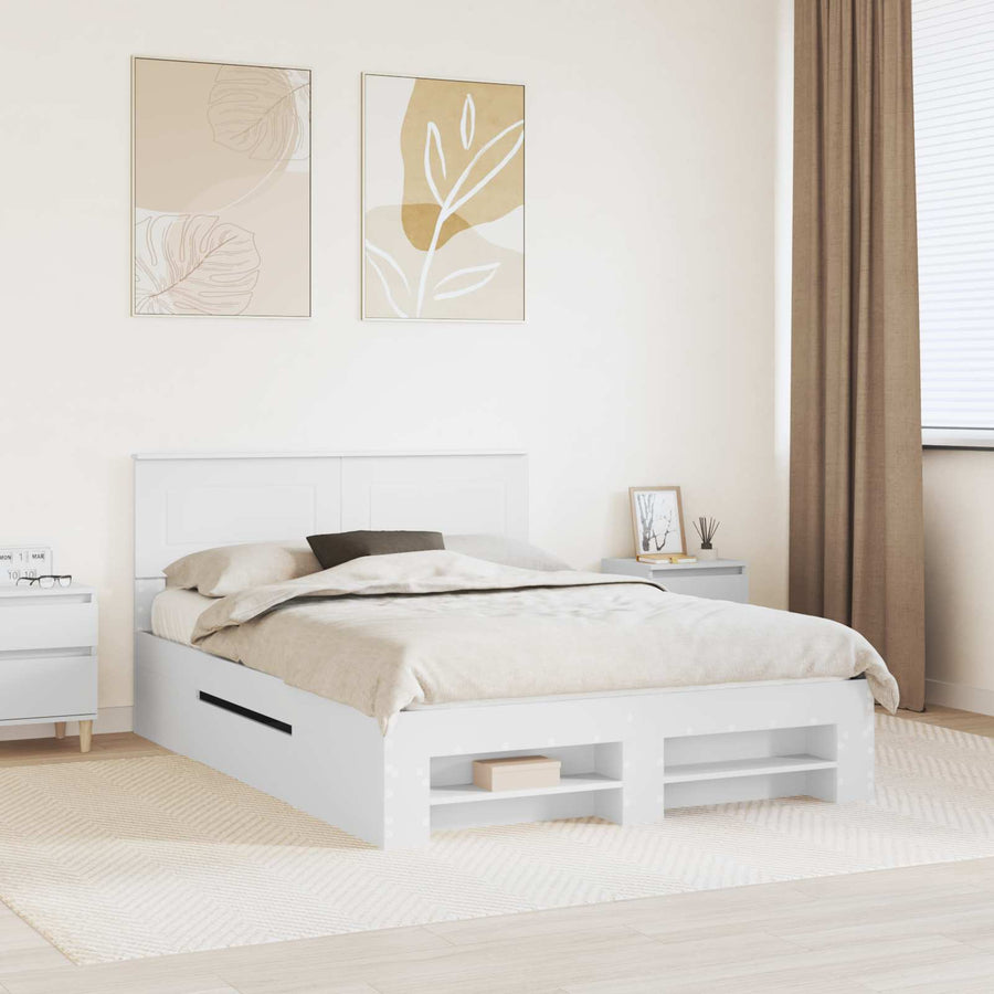 Bedframe met hoofdeinde Wit 150 x 200 cm Bewerkt hout