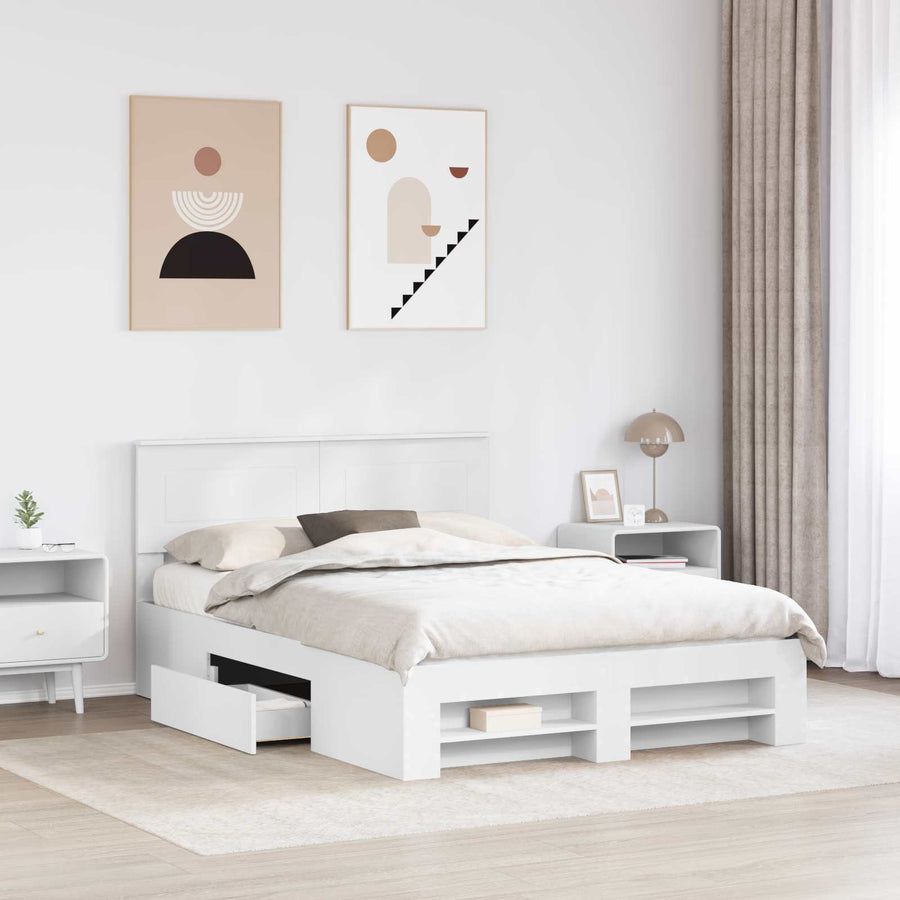 Bedframe met hoofdeinde Wit 150 x 200 cm Bewerkt hout