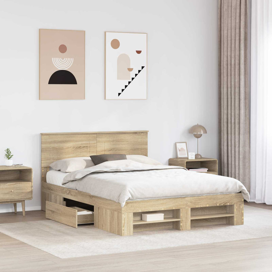Bedframe met hoofdeinde Sonoma Eiken 150 x 200 cm Bewerkt hout