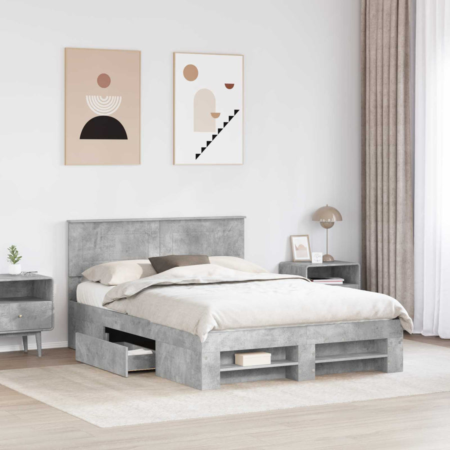 Bedframe met hoofdeinde Beton Grijs 150 x 200 cm Bewerkt hout