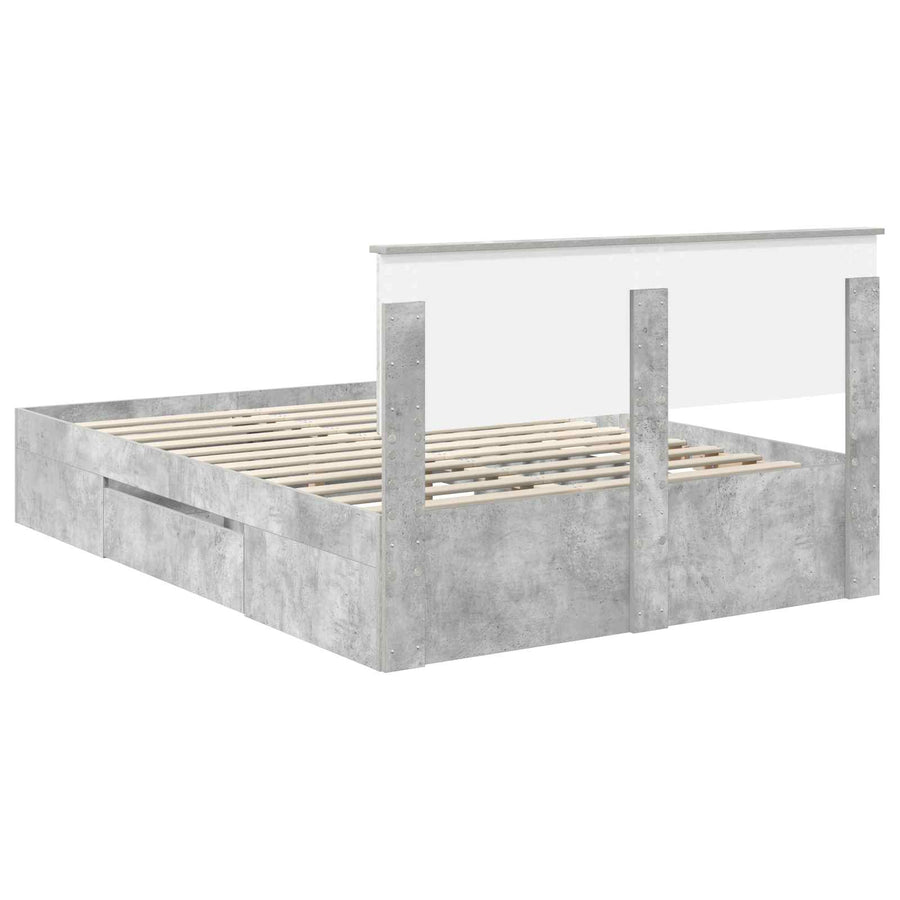 Bedframe met hoofdeinde Beton Grijs 150 x 200 cm Bewerkt hout