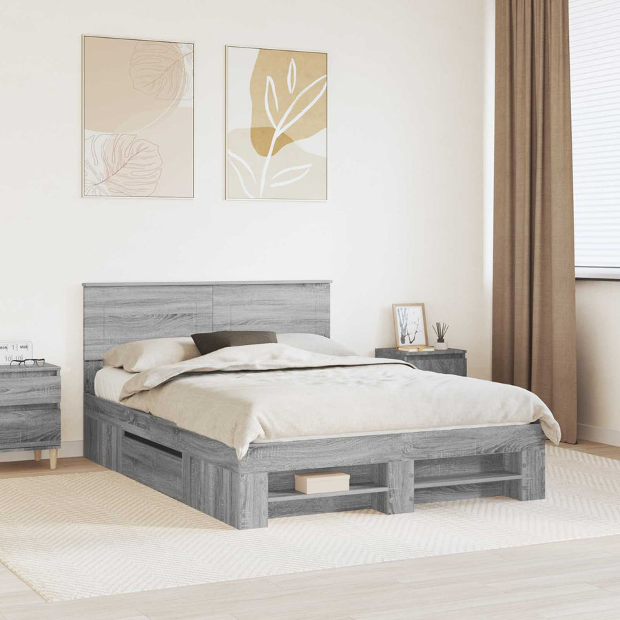 Bedframe met hoofdeinde Grijs Sonoma 150 x 200 cm Bewerkt hout